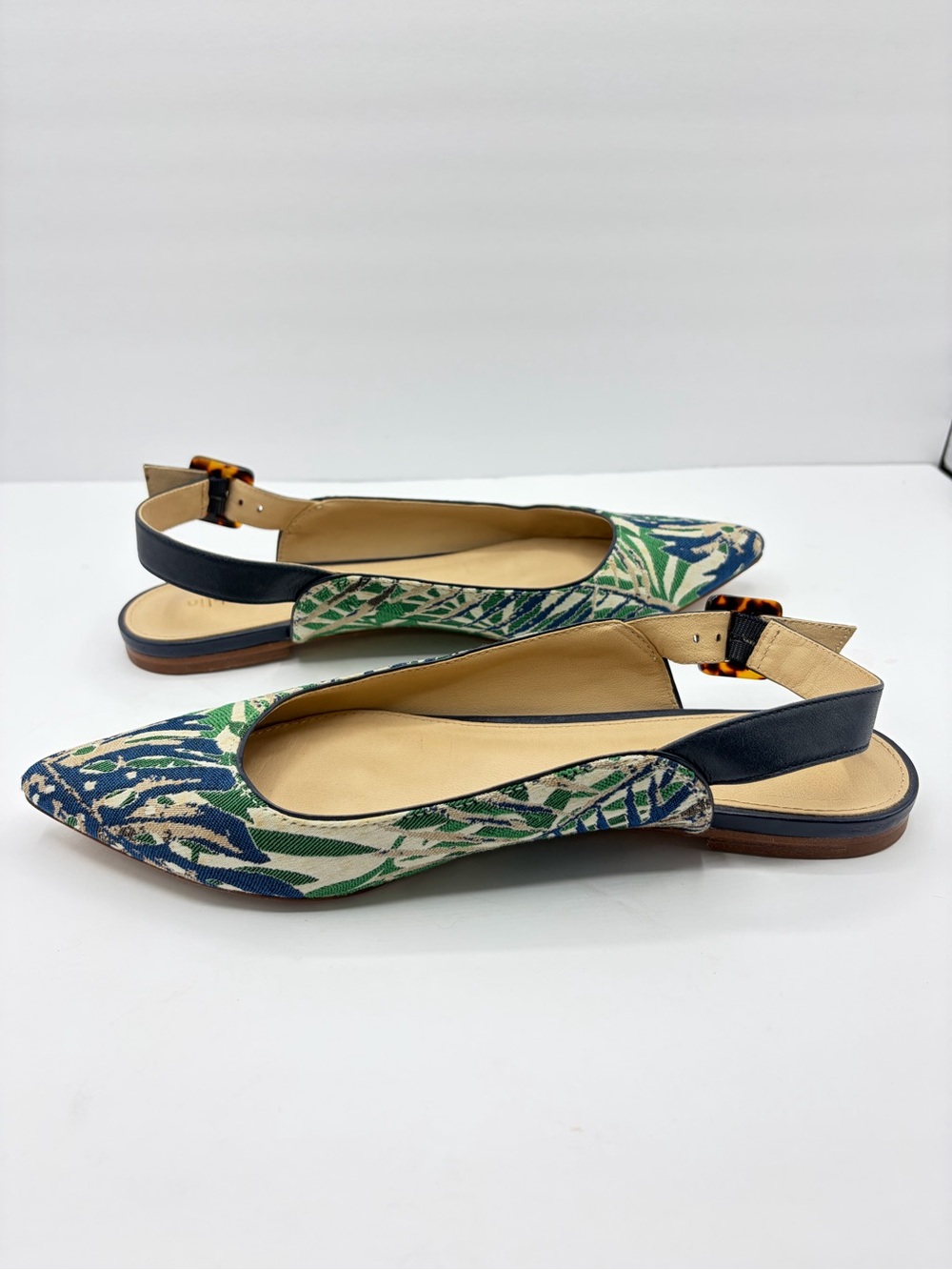 J. McLaughlin Laura Leaf Fabric Slingback Pointed Toe Flats Women's Size 8.5